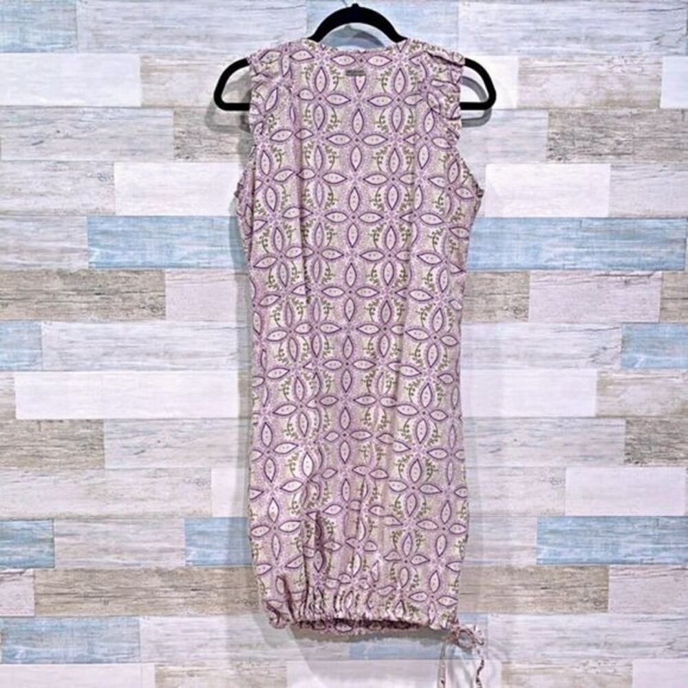 COLUMBIA Vintage Paisley Cinch Hem Dress Beige Purple Cotton Womens Large